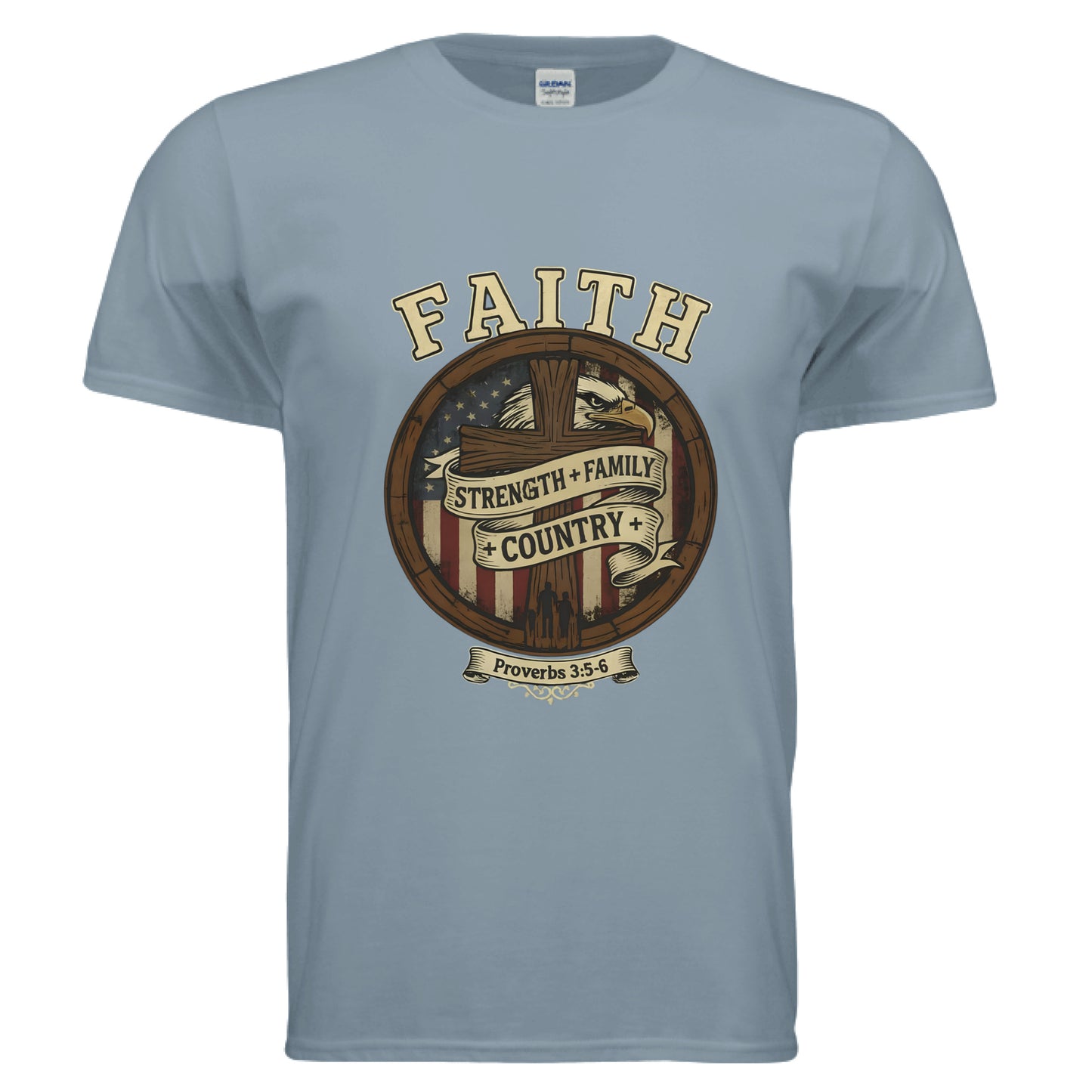 Faith Strength Family Country Proverbs 3:5-6 Faith T-Shirt Stone Blue Salvation Clothing and Accessories Apparel