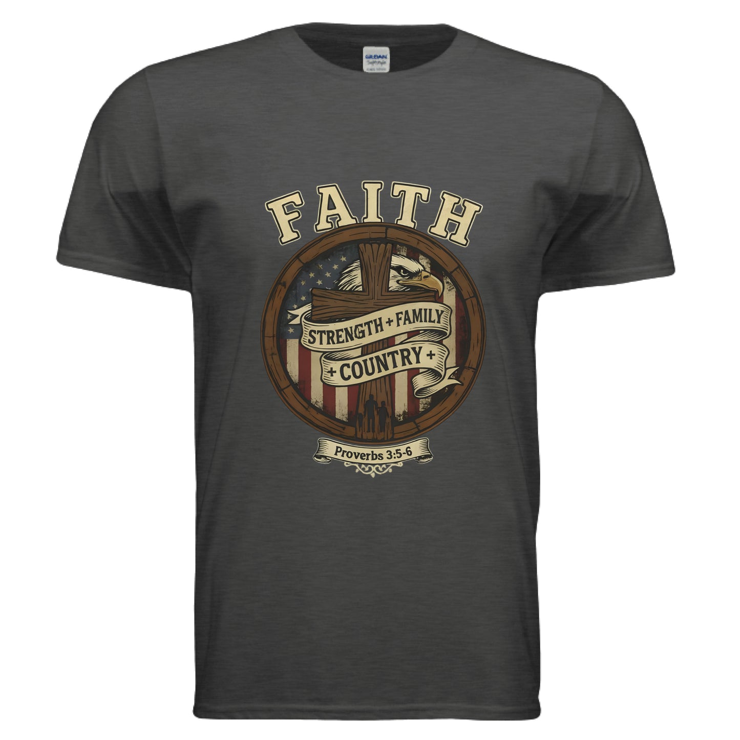 Faith Strength Family Country Proverbs 3:5-6 Faith T-Shirt Heather Dark Grey Salvation Clothing and Accessories Apparel