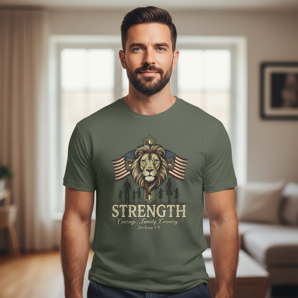 STRENGTH Courage Family Country Joshua 1:9 Faith T-Shirt Salvation Clothing and Accessories Apparel