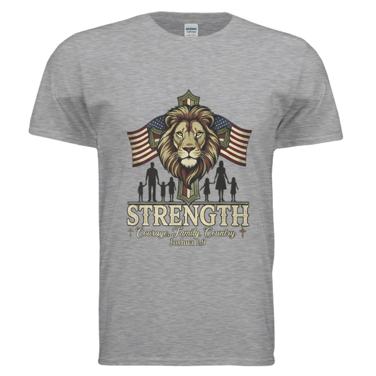 STRENGTH Courage Family Country Joshua 1:9 Faith T-Shirt SPORT GREY Salvation Clothing and Accessories Apparel
