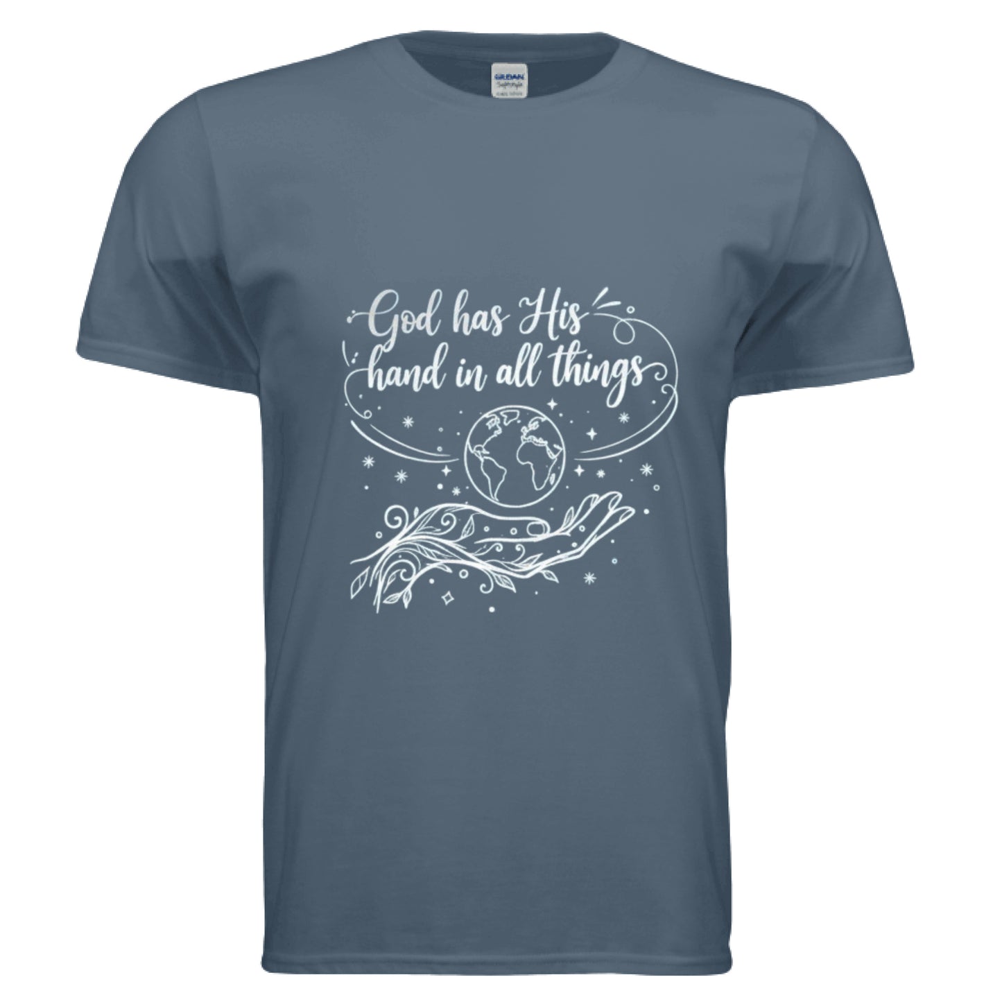 God has His Hand in all Things Faith T-Shirt INDIGO BLUE Salvation Clothing and Accessories Apparel