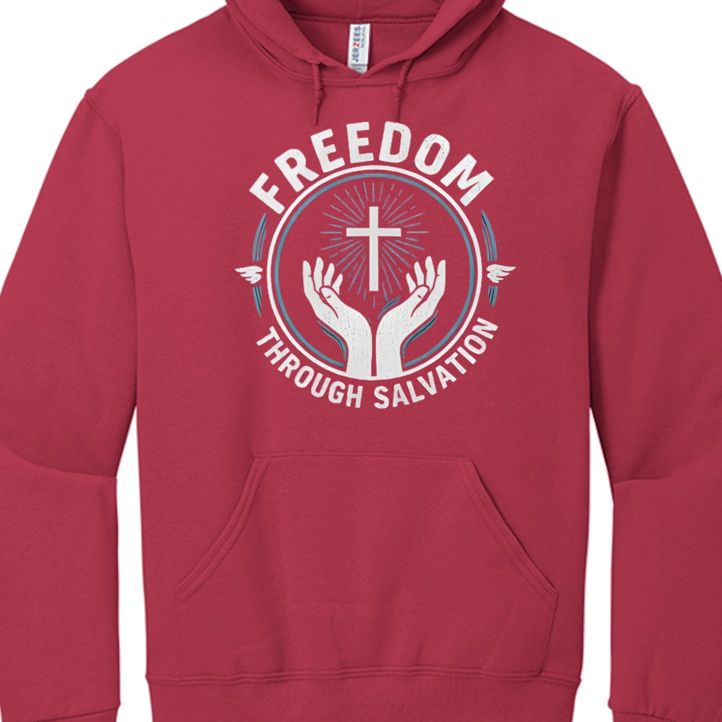 Freedom Through Salvation-Hoodie TRUE RED Salvation Clothing and Accessories Apparel
