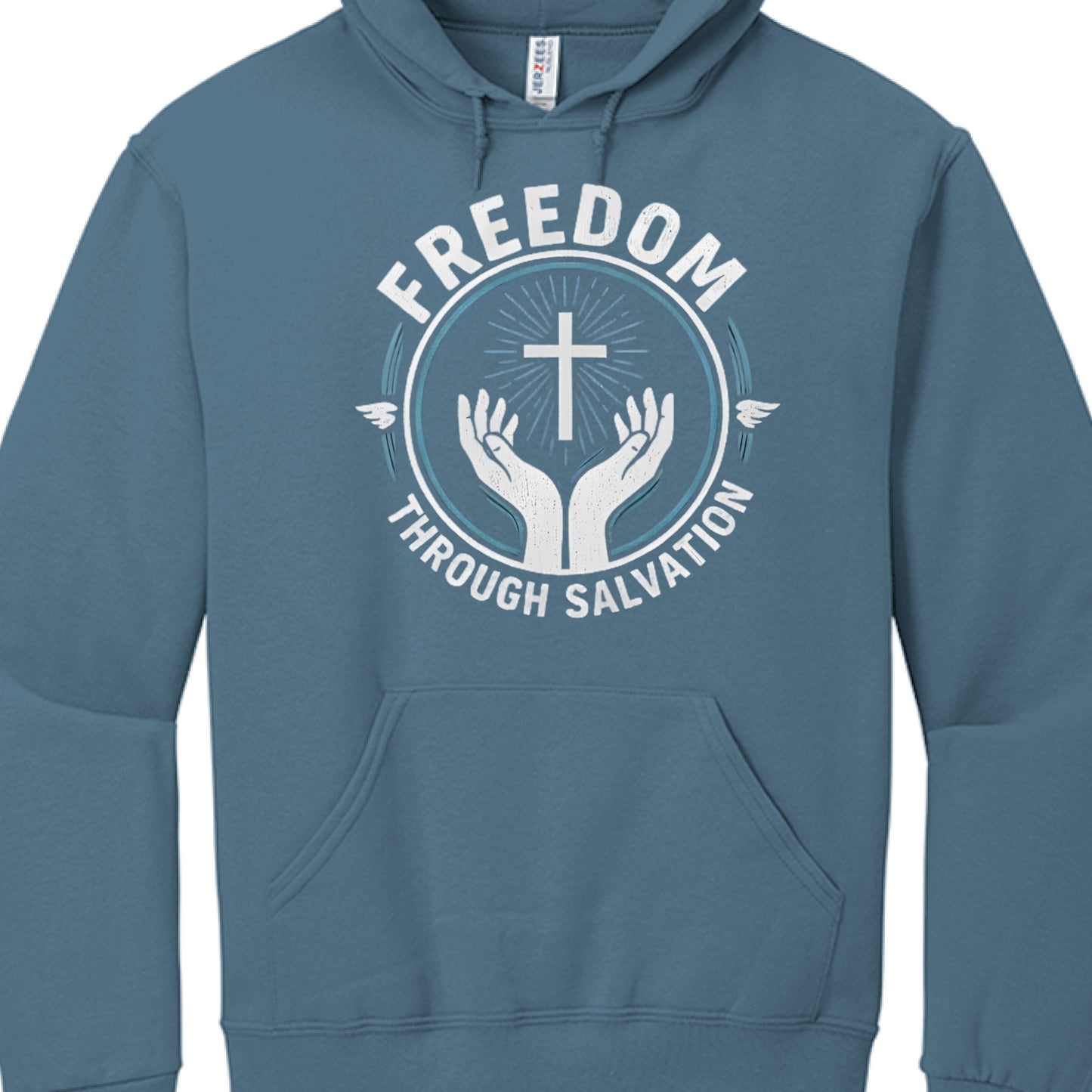 Freedom Through Salvation-Hoodie Denim Salvation Clothing and Accessories Apparel