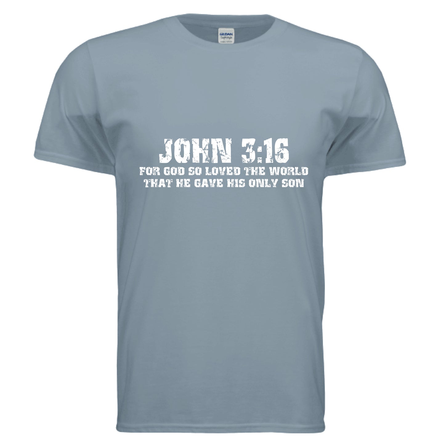 John 3:16 Faith T-Shirt Stone Blue Salvation Clothing and Accessories Apparel