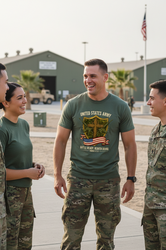 United States Army Battle Ready Romans 12:12 Faith T-Shirts Salvation Clothing and Accessories Apparel