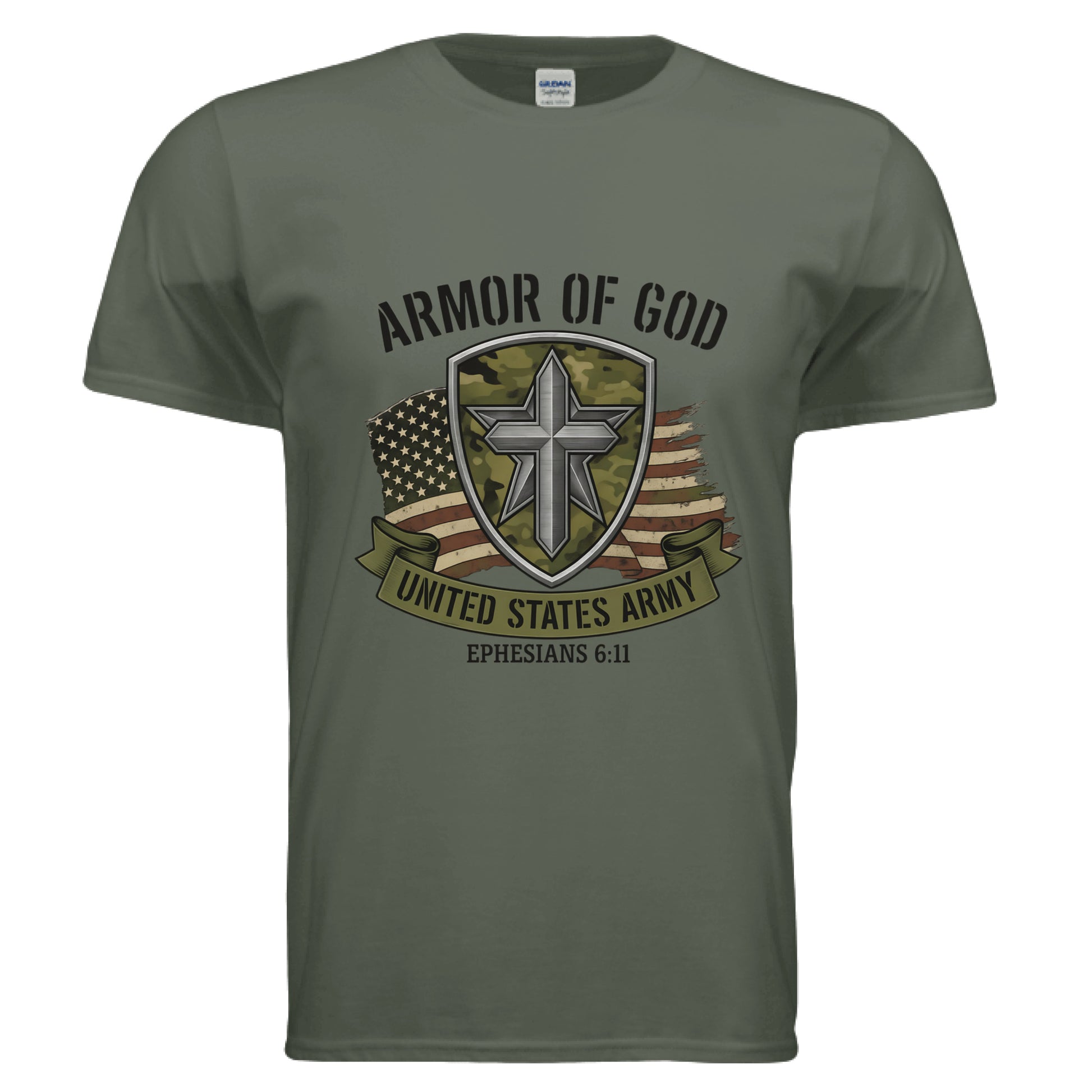 Armor of God United States Army Ephesians 6:11 Faith T-Shirt MILITARY GREEN Salvation FaithWear Apparel