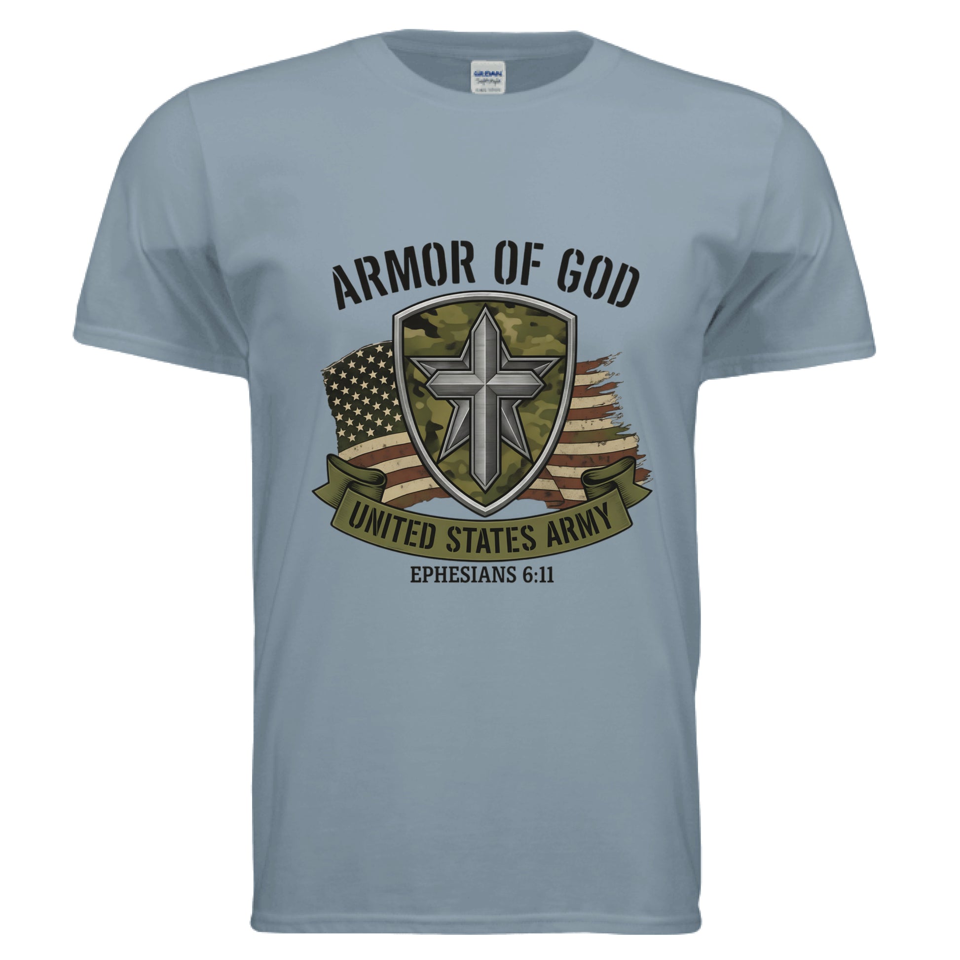 Armor of God United States Army Ephesians 6:11 Faith T-Shirt Stone Blue Salvation FaithWear Apparel