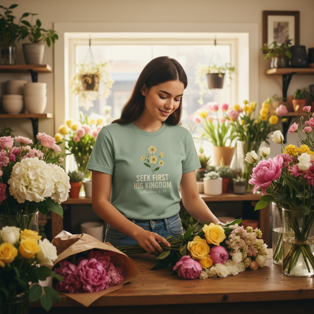 Seek First his Kingdom Matthew 6:34 Faith T-Shirt Salvation Clothing and Accessories Apparel