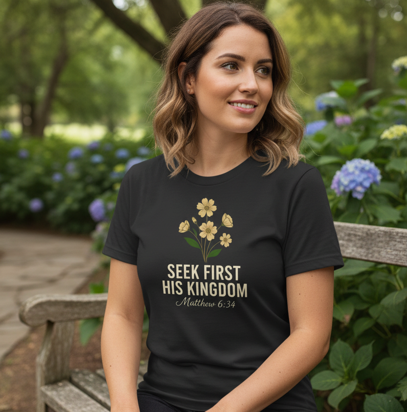 Seek First his Kingdom Matthew 6:34 Faith T-Shirt