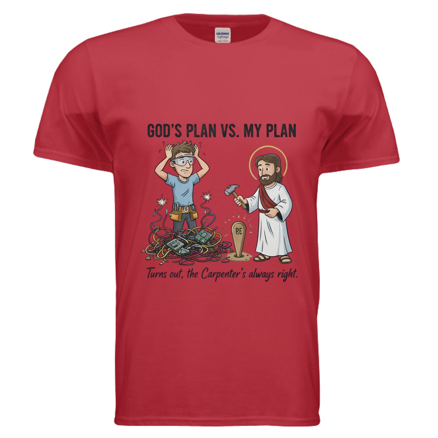 Gods plan vs My plan Faith T-Shirt (Funny) RED Salvation Clothing and Accessories