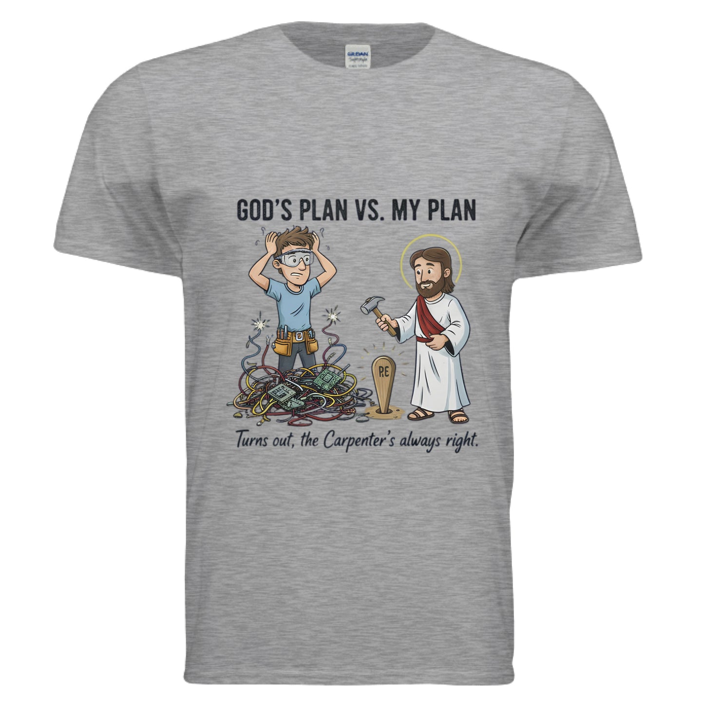 Gods plan vs My plan Faith T-Shirt (Funny) SPORT GREY Salvation Clothing and Accessories