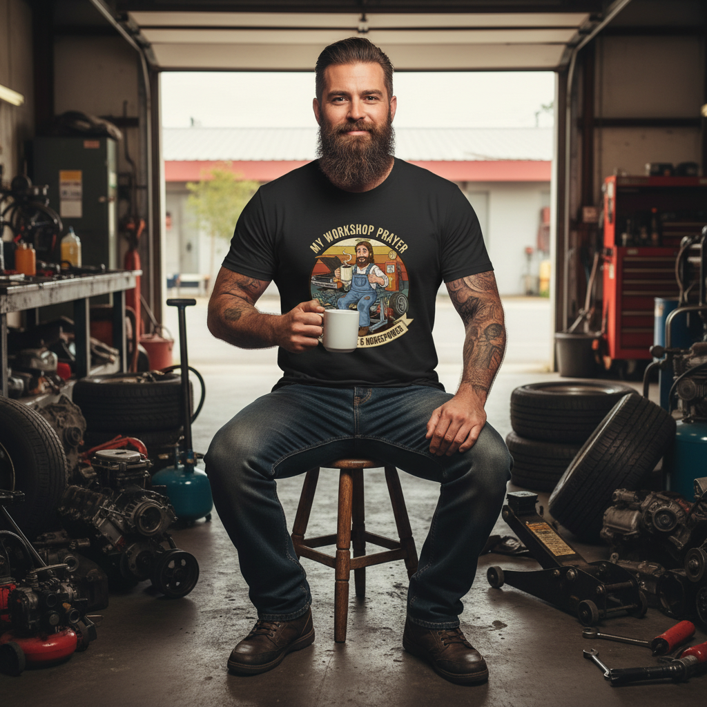 My Workshop Prayer Coffee Grace Horsepower Faith T-Shirt Salvation Clothing and Accessories Apparel