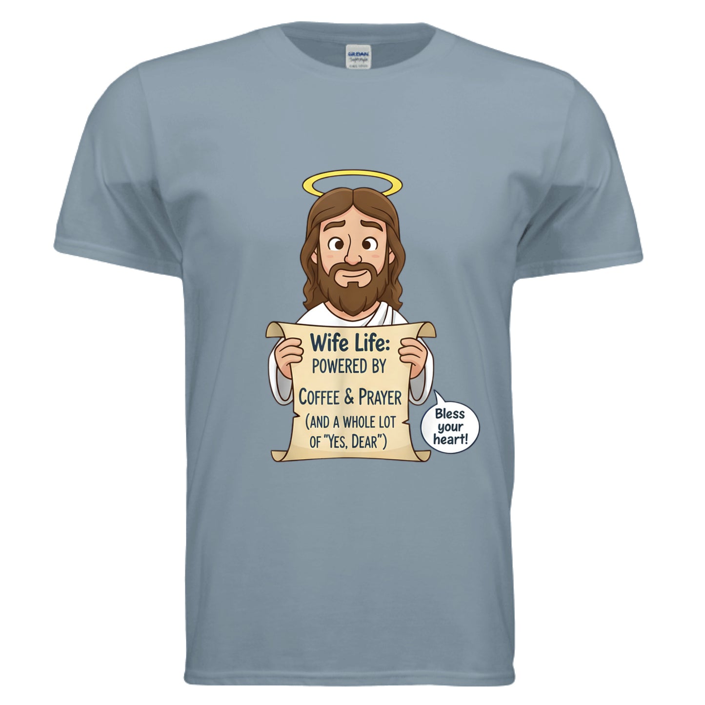 Wife life: Powered by Faith T-Shirt Stone Blue Salvation Clothing and Accessories Apparel