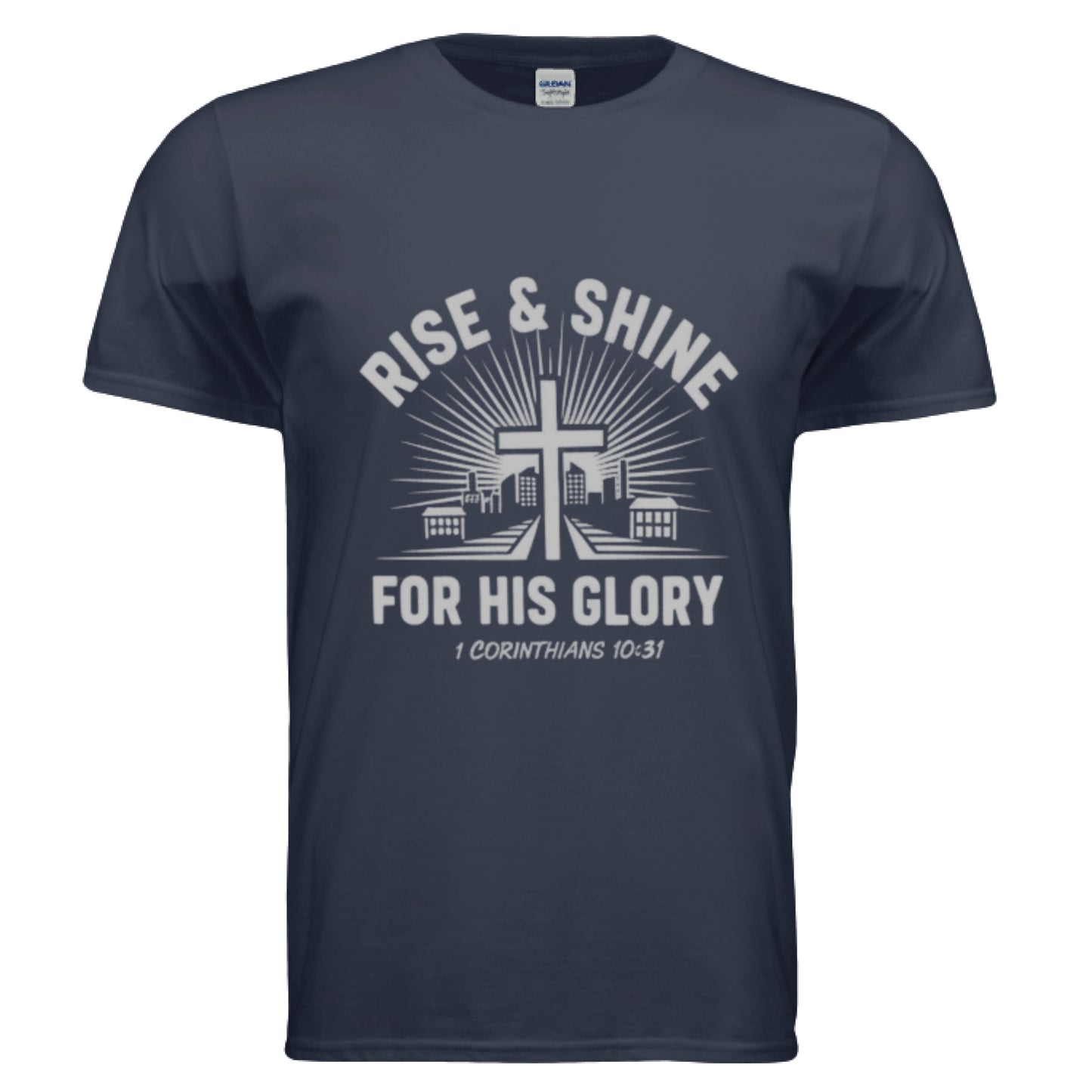 For His Glory -1 Corinthians 10:31 Faith T-Shirt NAVY Salvation Clothing and Accessories