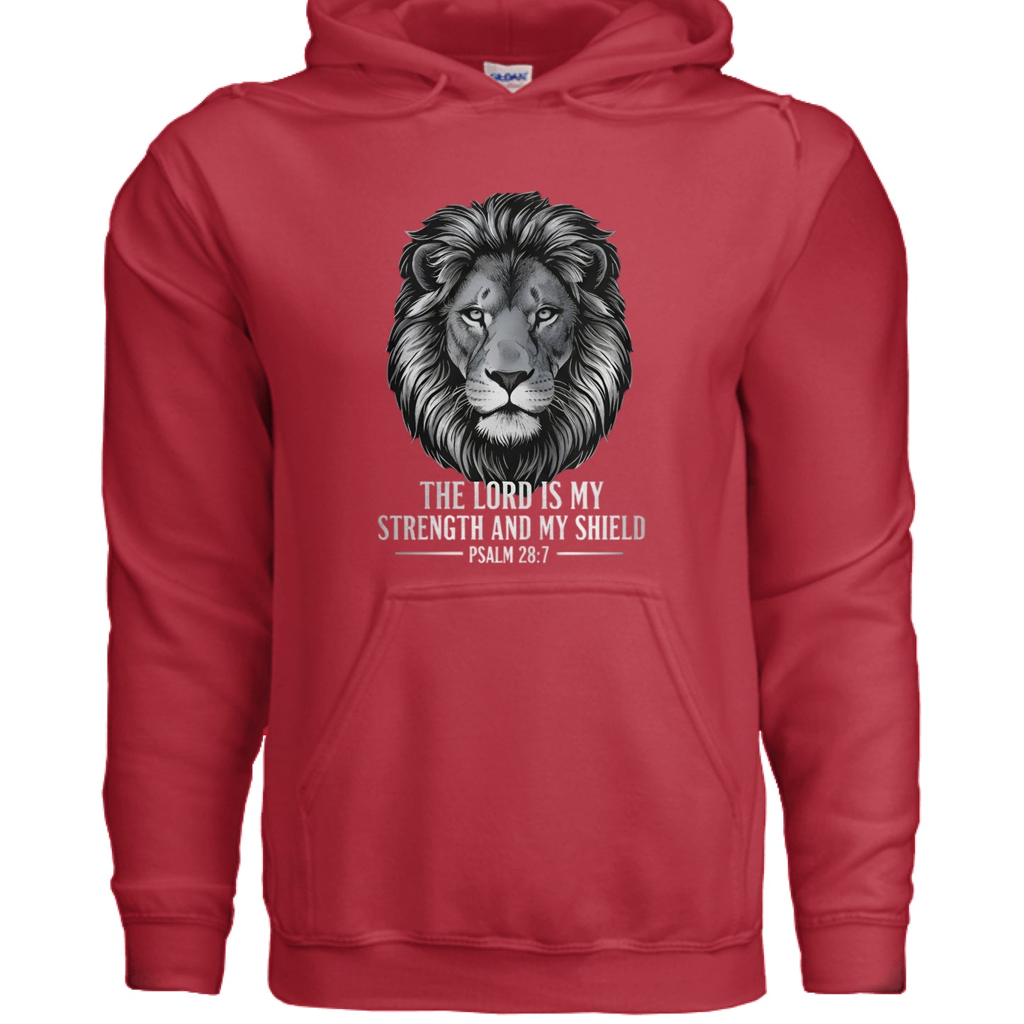 The Lord is my Strength and my Shield Psalm 28:7 Faith Hoodie RED Salvation Clothing and Accessories Apparel