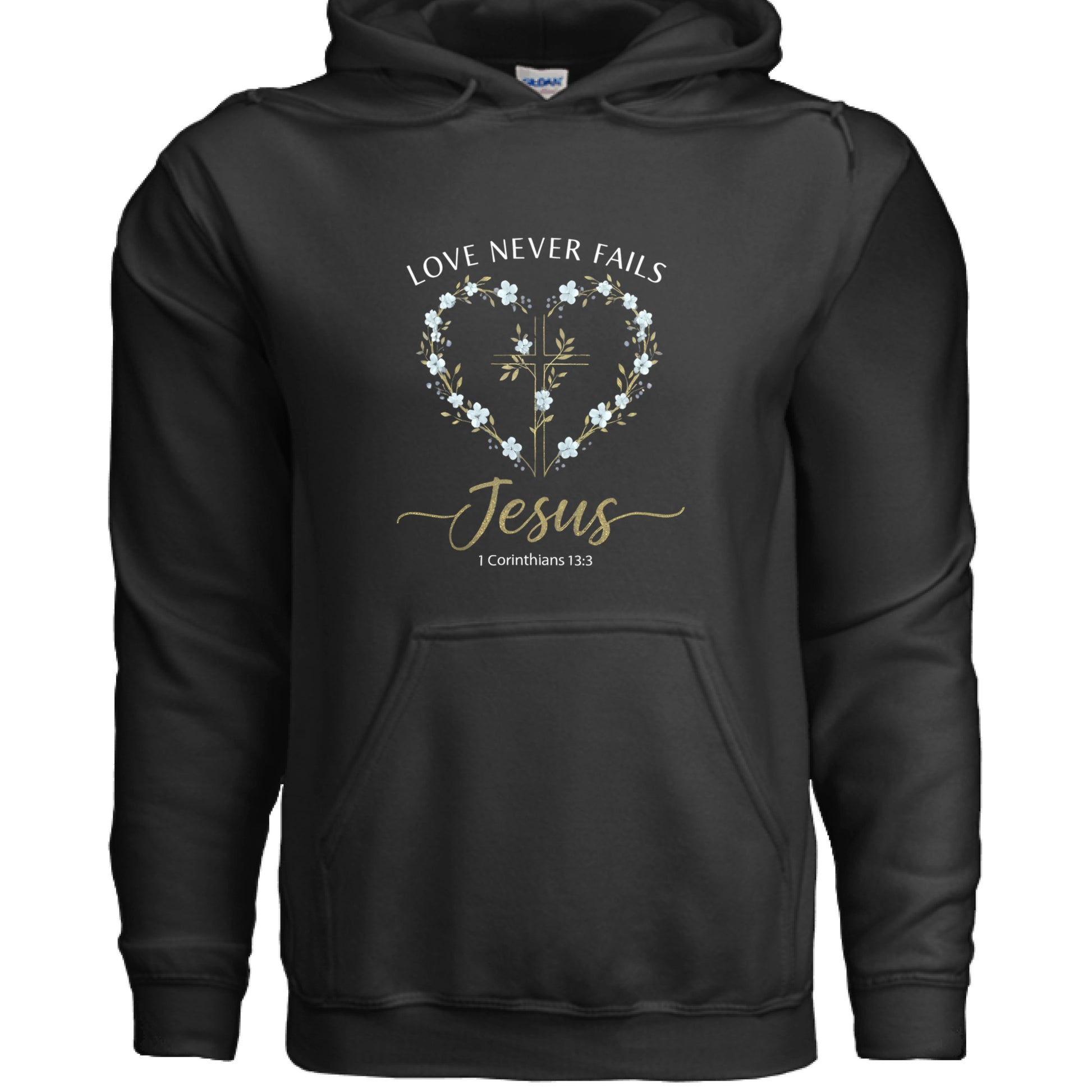 Love Never Fails Jesus 1 Corinthians 13:8 Faith Hoodie Salvation Clothing and Accessories Apparel