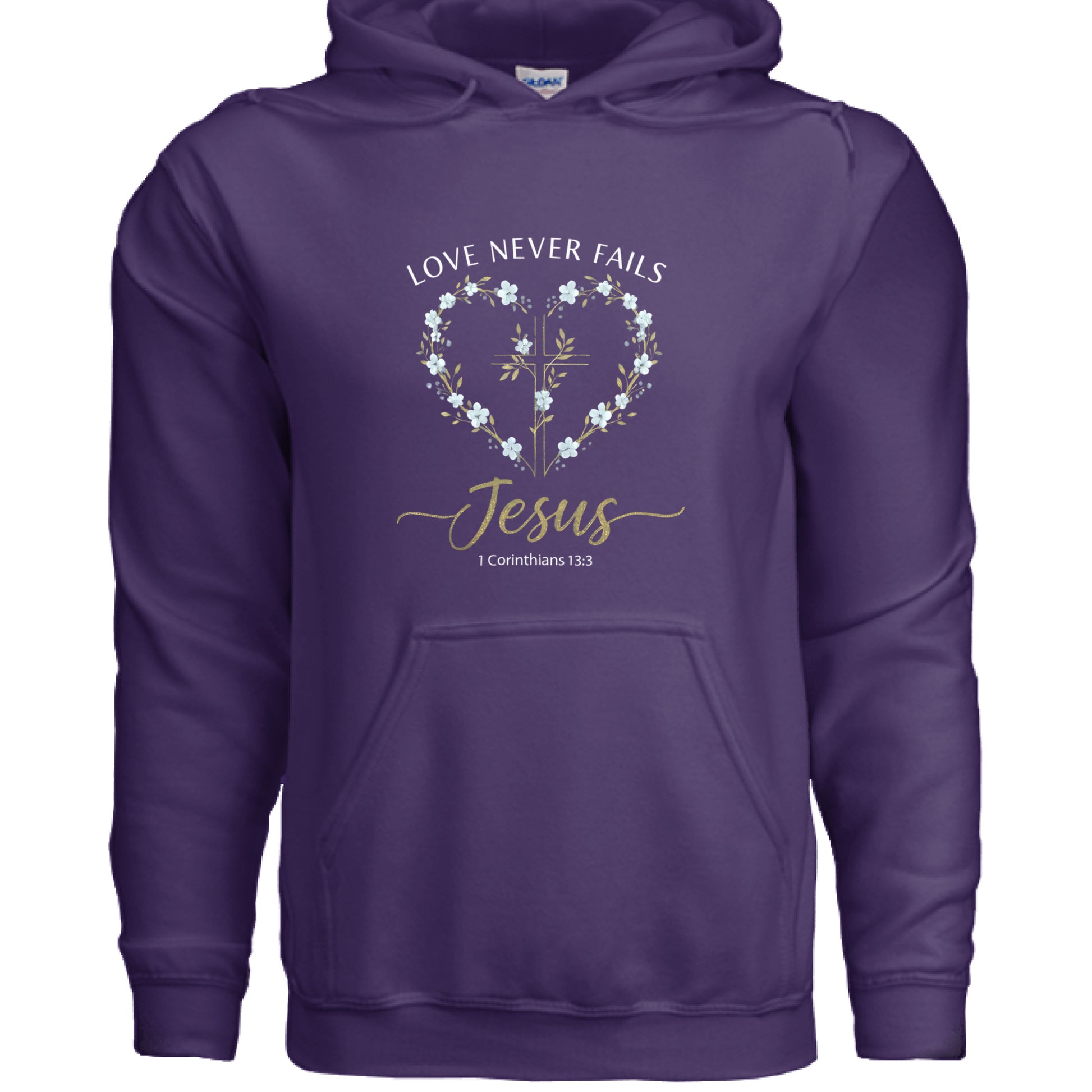 Love Never Fails Jesus 1 Corinthians 13:8 Faith Hoodie Salvation Clothing and Accessories Apparel