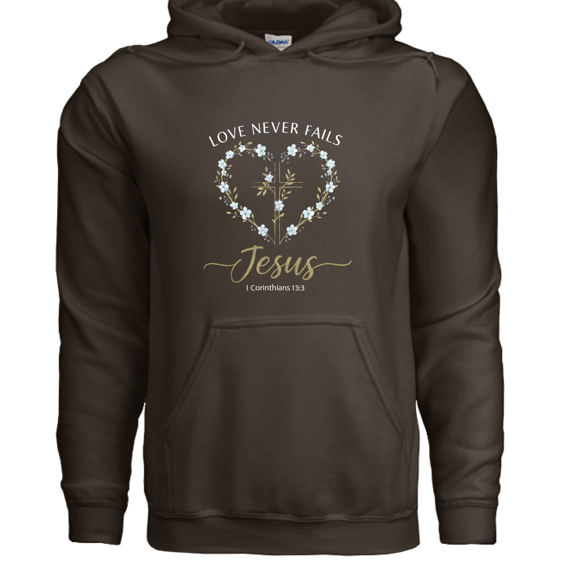 Love Never Fails Jesus 1 Corinthians 13:8 Faith Hoodie Salvation Clothing and Accessories Apparel