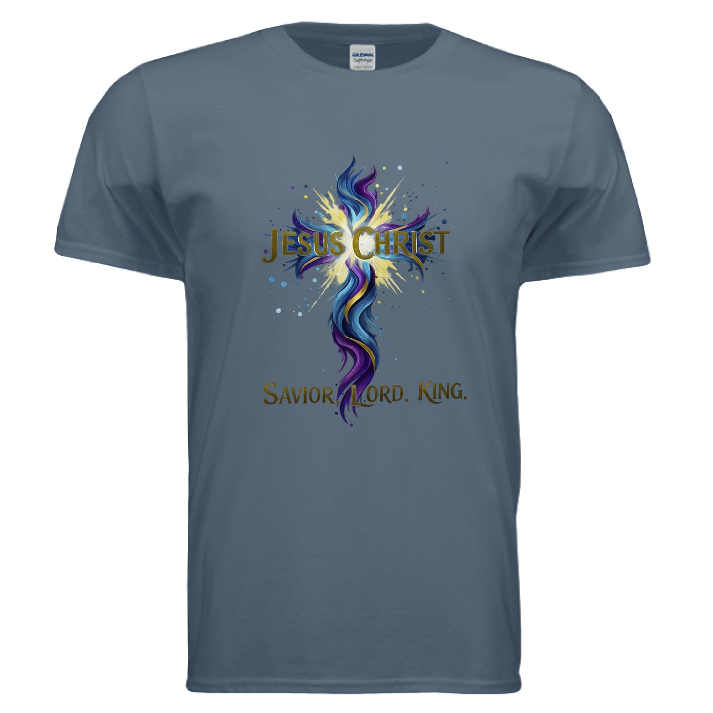 Jesus Christ Savior Lord King Faith T-Shirt INDIGO BLUE Salvation Clothing and Accessories Apparel
