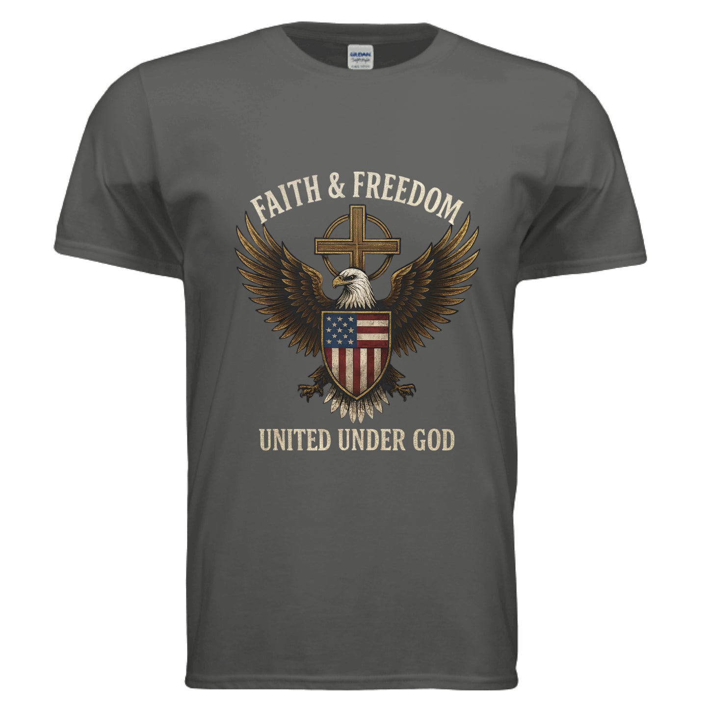 Faith & Freedom United under God Faith T-Shirt CHARCOAL Salvation Clothing and Accessories Apparel
