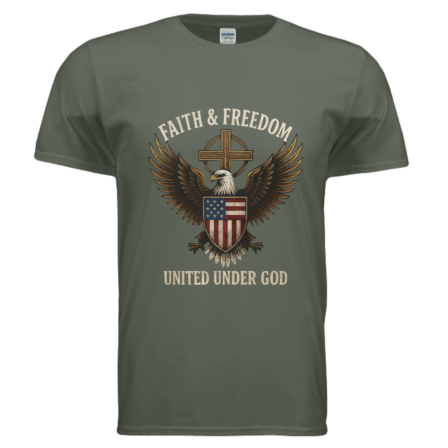 Faith & Freedom United under God Faith T-Shirt MILITARY GREEN Salvation Clothing and Accessories Apparel