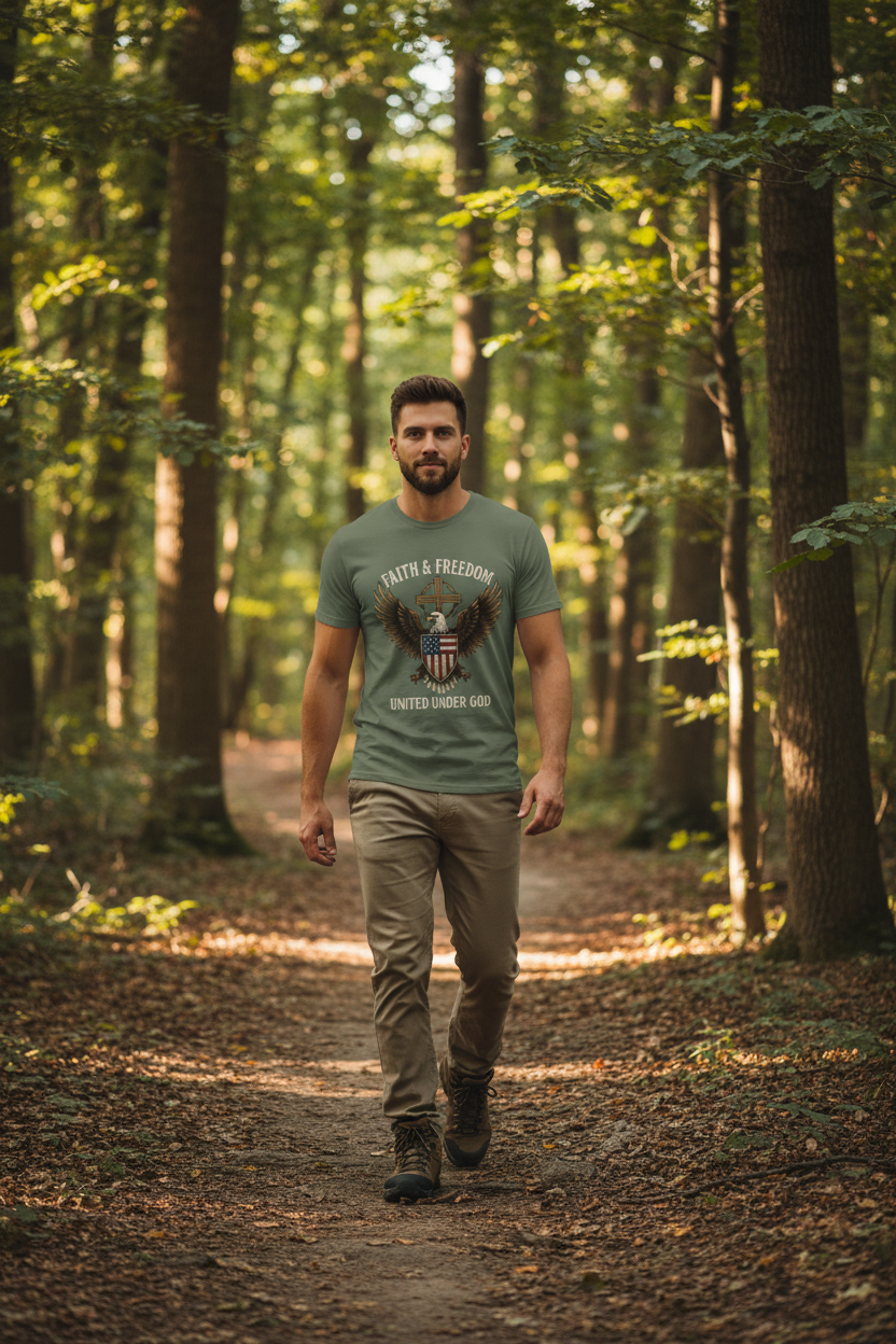 Faith & Freedom United under God Faith T-Shirt Salvation Clothing and Accessories Apparel