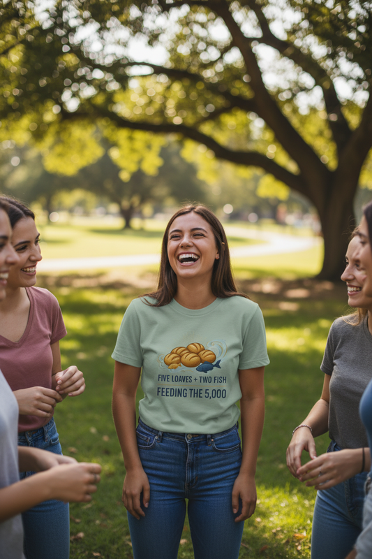 Five Loaves Two Fish Feeding the 5000 Faith T-Shirt Salvation Clothing and Accessories Apparel