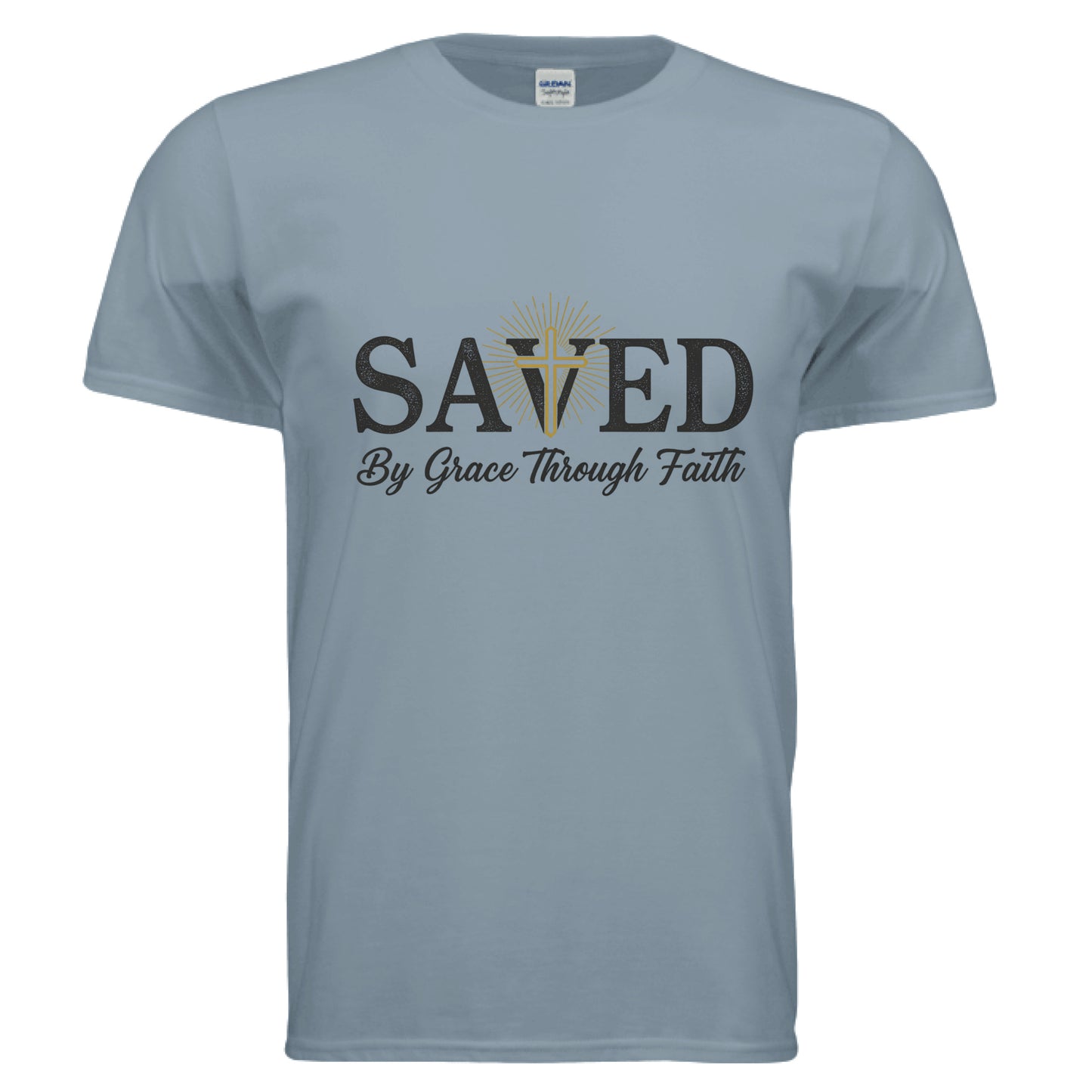 Saved By Grace Through Faith T-Shirt Stone Blue Salvation Clothing and Accessories Apparel