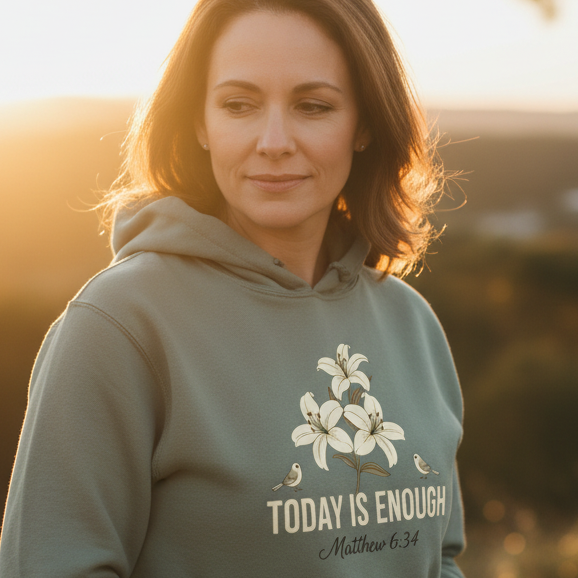 Today is Enough Matthew 6:34 Faith Hoodie Salvation FaithWear Apparel