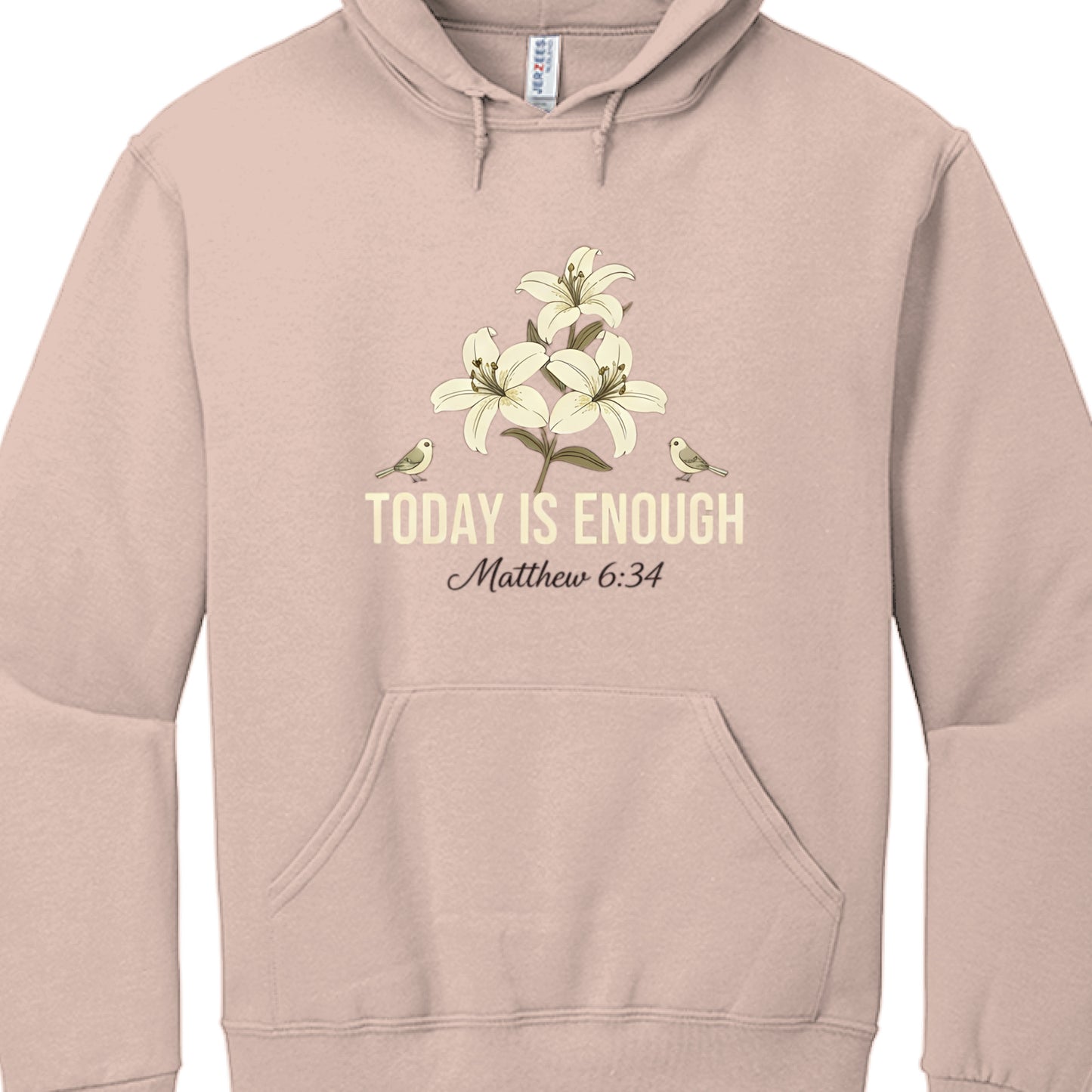 Today is Enough Matthew 6:34 Faith Hoodie Blush Pink Salvation FaithWear Apparel