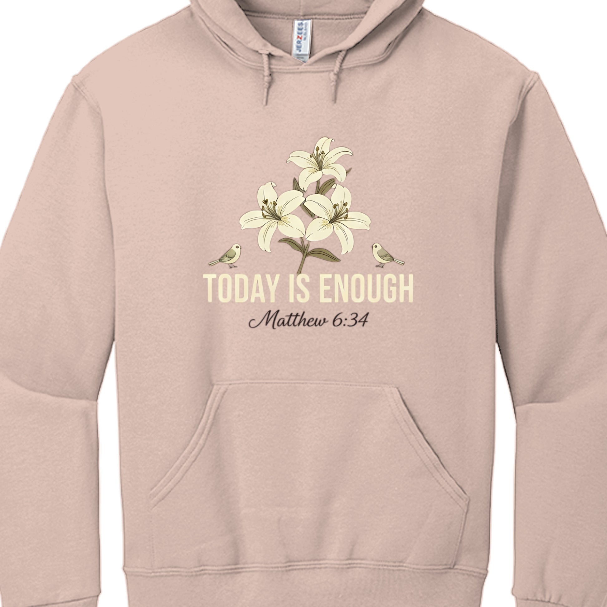 Today is Enough Matthew 6:34 Faith Hoodie Blush Pink Salvation FaithWear Apparel