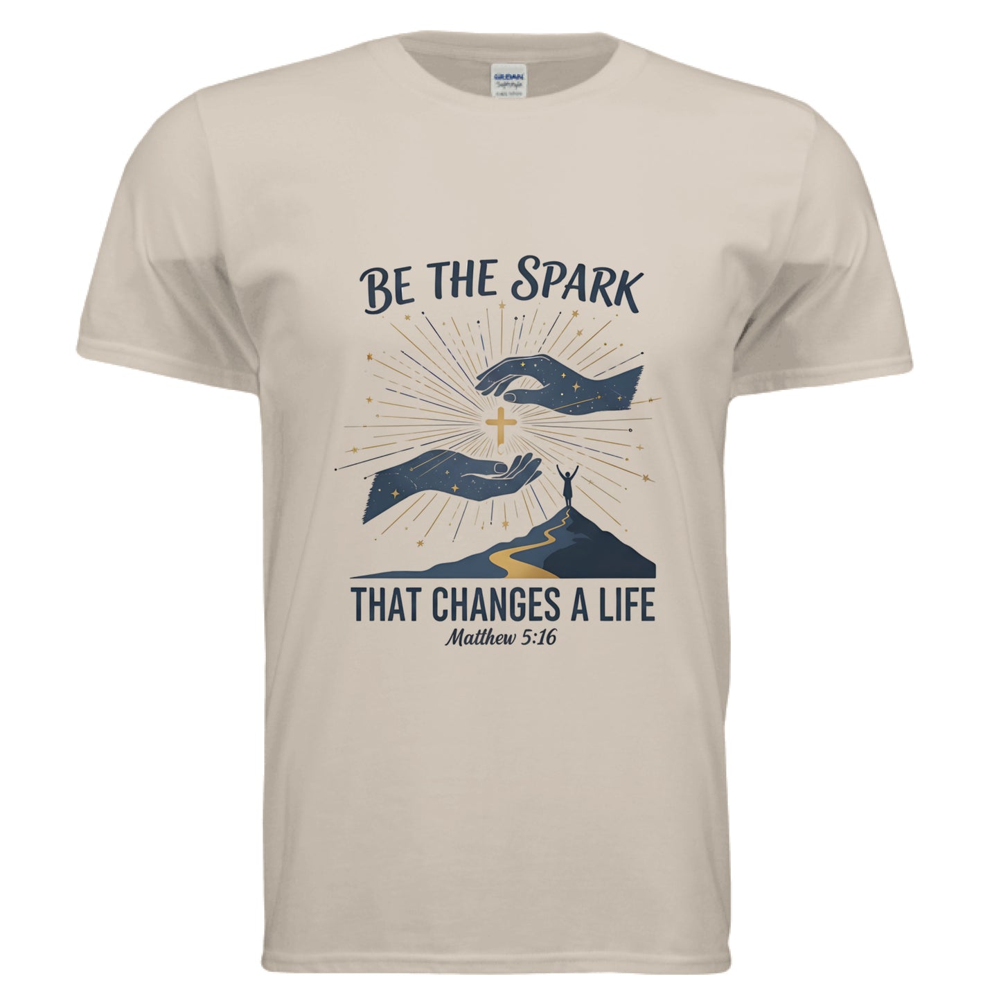 Be the Spark That Changes A Life Matthew 5:16 Faith T-Shirt SAND Salvation Clothing and Accessories Apparel
