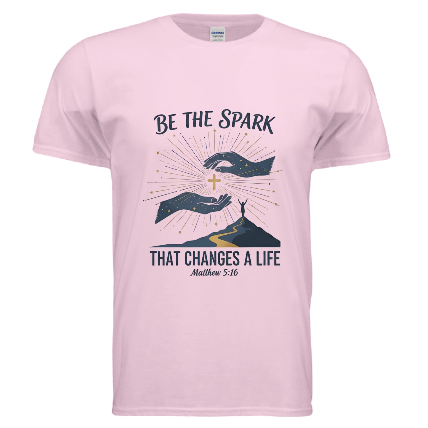 Be the Spark That Changes A Life Matthew 5:16 Faith T-Shirt Light Pink Salvation Clothing and Accessories Apparel