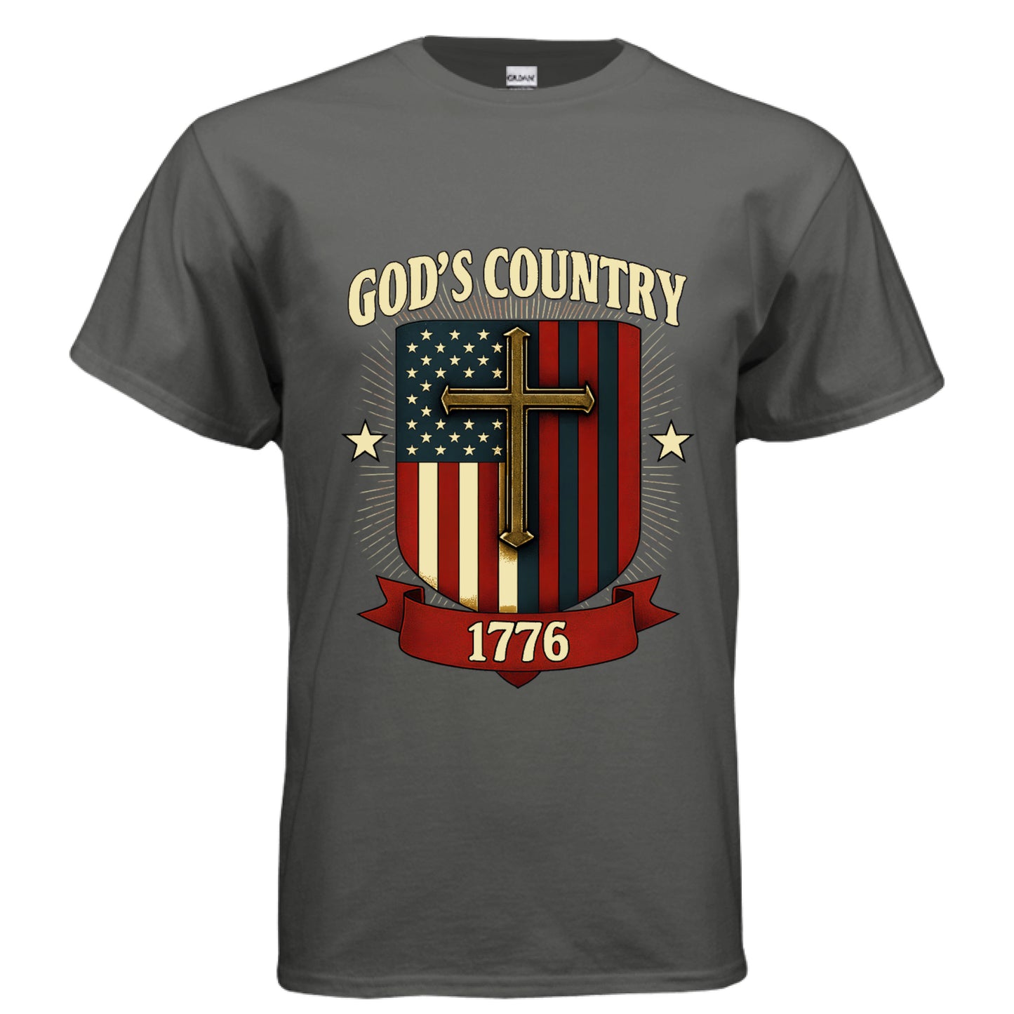 Gods Country Patriotic Faith T-Shirt CHARCOAL Salvation Clothing and Accessories Apparel