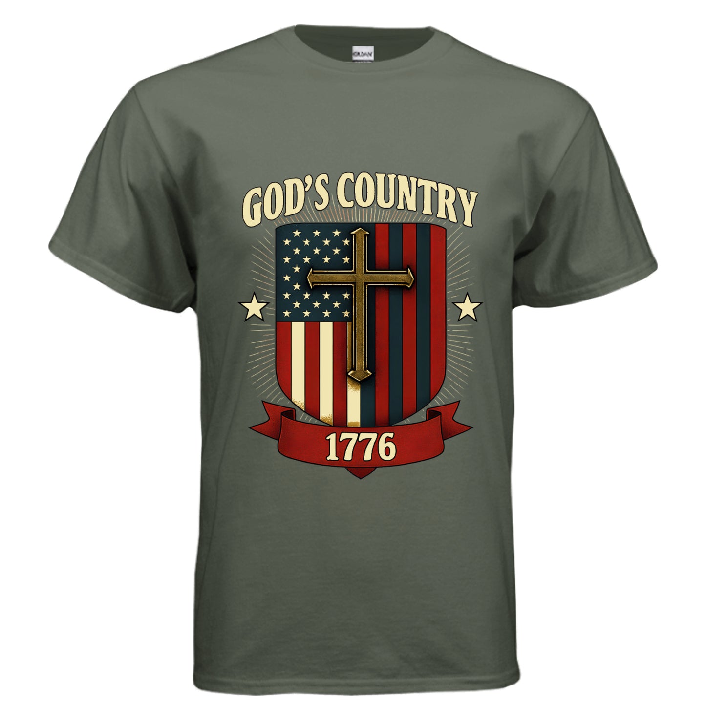 Gods Country Patriotic Faith T-Shirt MILITARY GREEN Salvation Clothing and Accessories Apparel