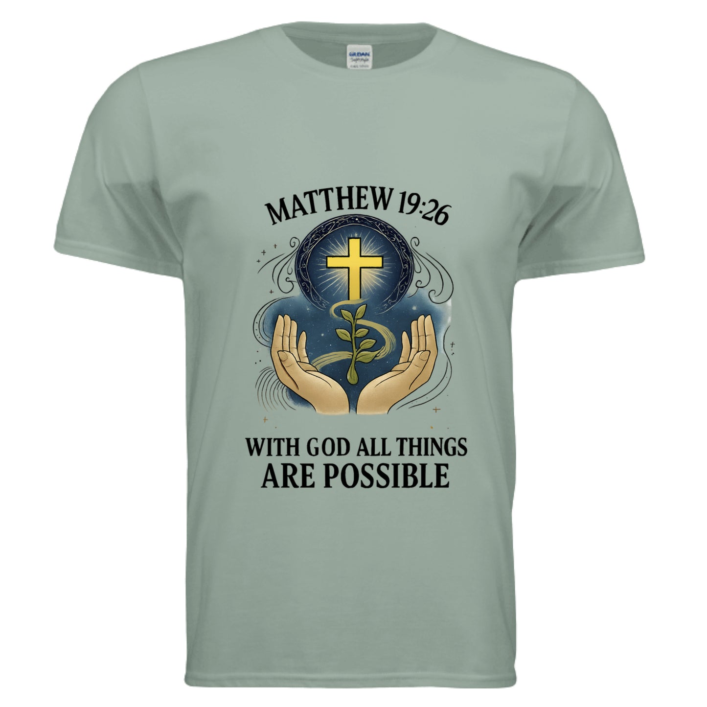 With God All Things are Possible Matthew 19:26 Faith T-Shirt Sage Salvation Clothing and Accessories Apparel