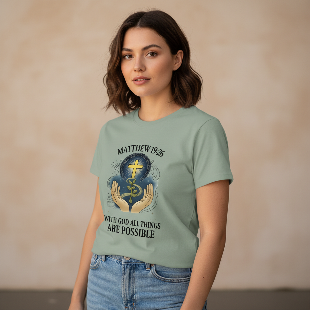 With God All Things are Possible Matthew 19:26 Faith T-Shirt Salvation Clothing and Accessories Apparel