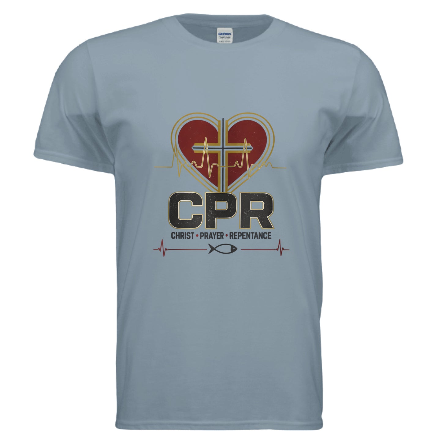 CPR Christ Prayer Repentance Faith T-Shirt Stone Blue Salvation Clothing and Accessories Apparel