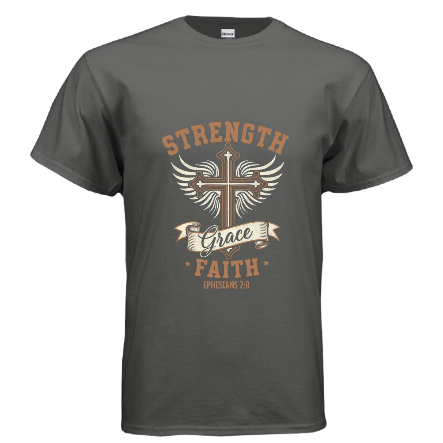 Strength Faith Grace Faith T-Shirt CHARCOAL Salvation Clothing and Accessories Apparel