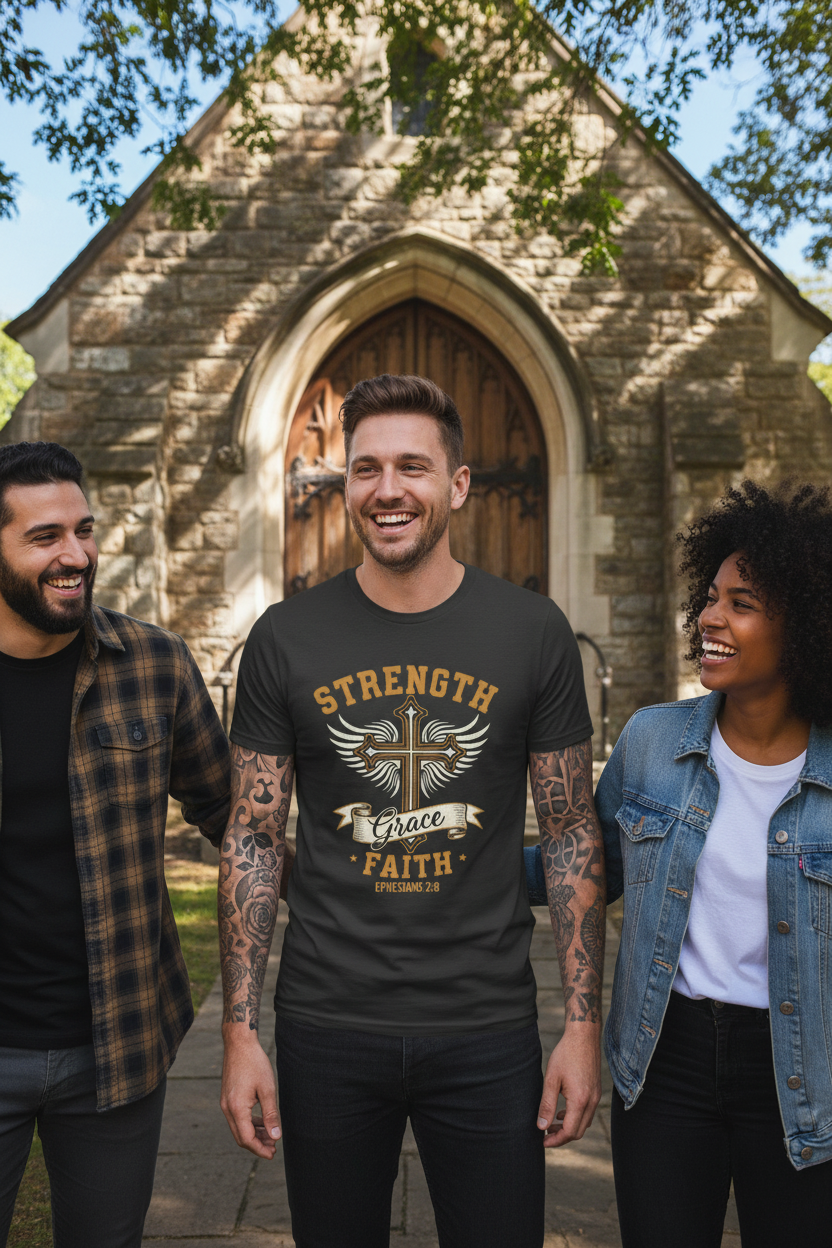 Strength Faith Grace Faith T-Shirt Salvation Clothing and Accessories Apparel