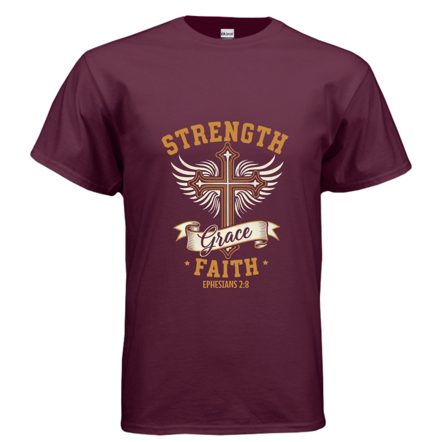 Strength Faith Grace Faith T-Shirt MAROON Salvation Clothing and Accessories Apparel