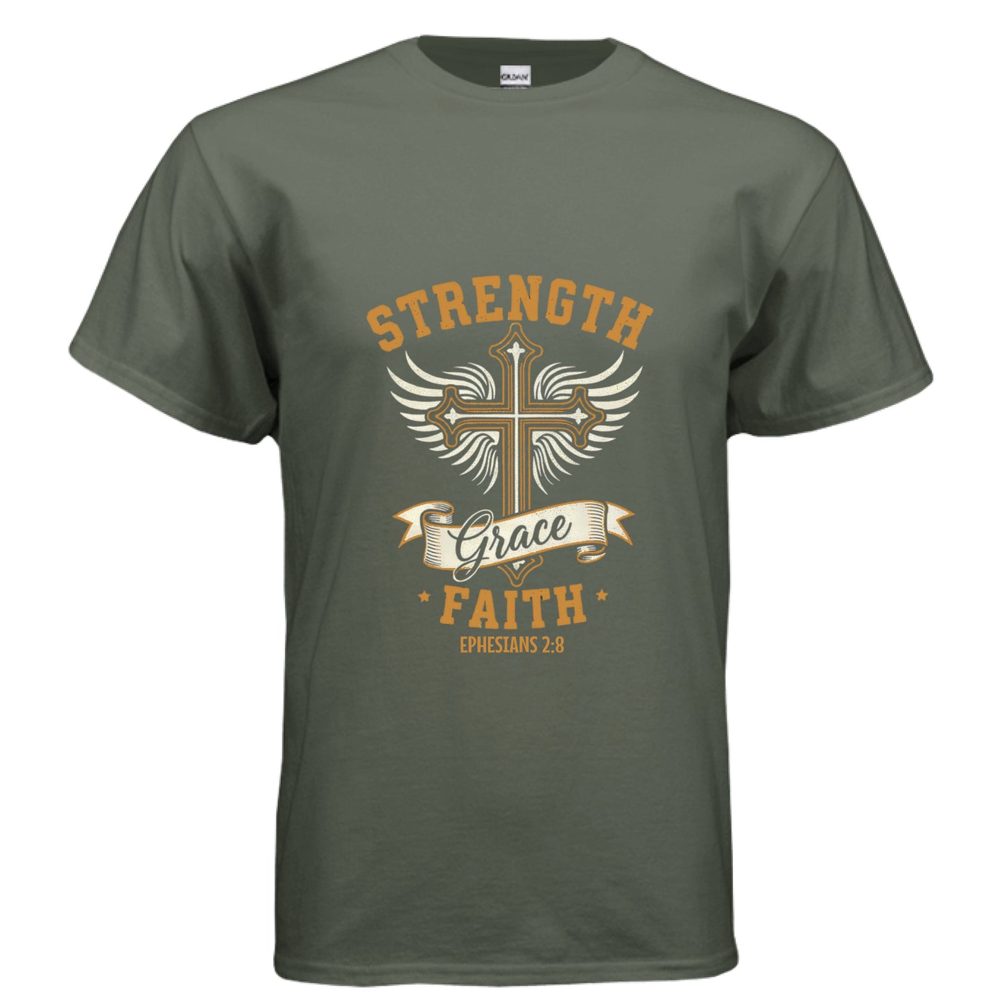Strength Faith Grace Faith T-Shirt MILITARY GREEN Salvation Clothing and Accessories Apparel