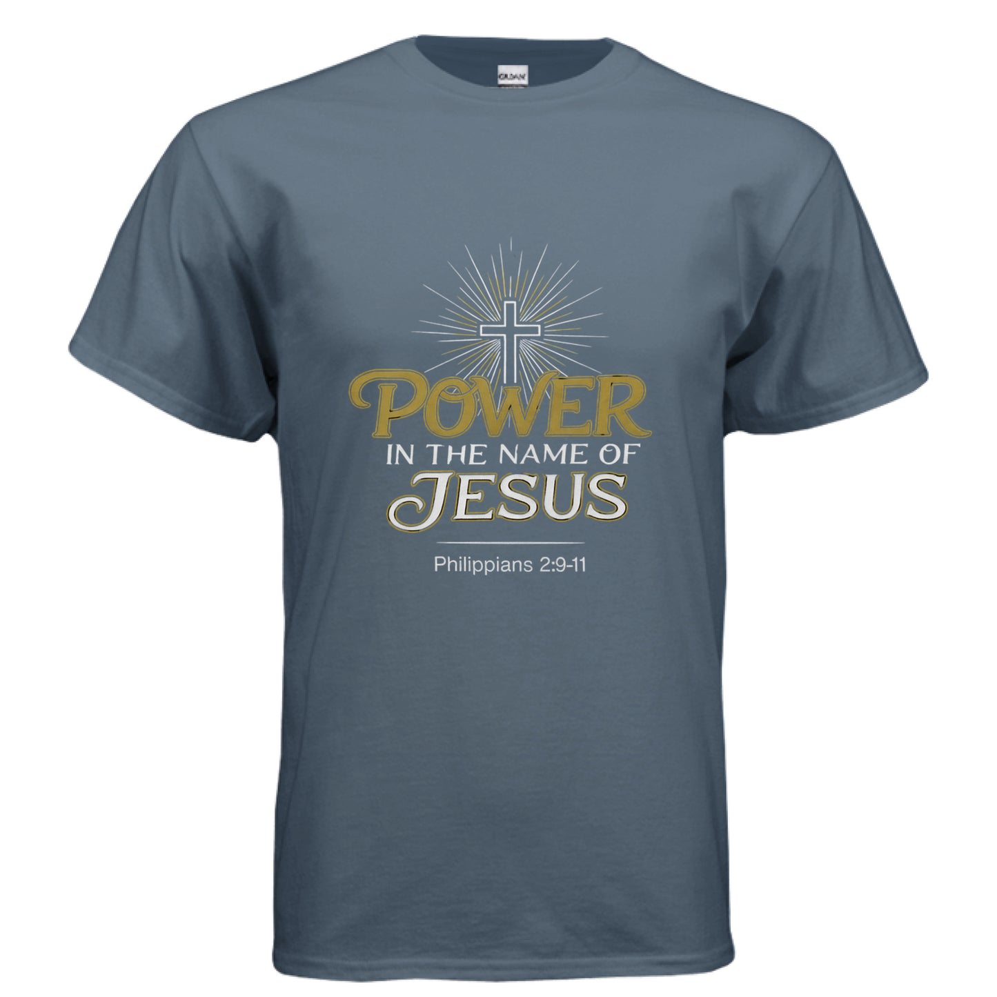 Power in the Name of Jesus Faith T-Shirt INDIGO BLUE Salvation Clothing and Accessories Apparel