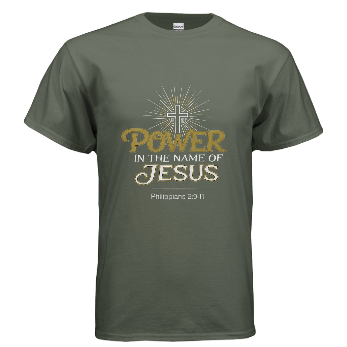 Power in the Name of Jesus Faith T-Shirt MILITARY GREEN Salvation Clothing and Accessories Apparel