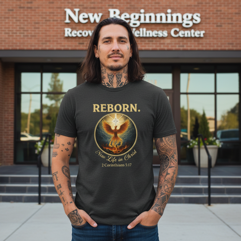 Reborn New Life in Christ 2 Corinthians 5:17 Faith T-Shirt Salvation Clothing and Accessories Apparel