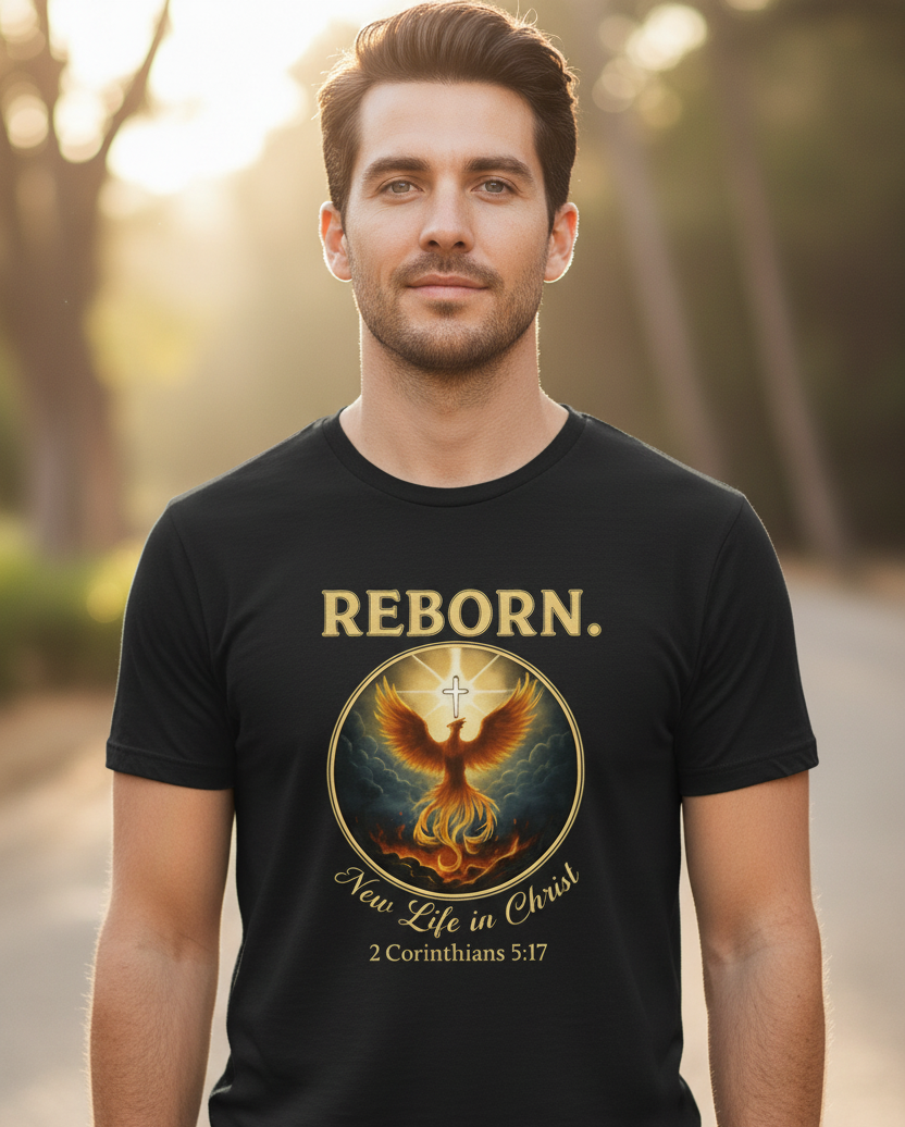 Reborn New Life in Christ 2 Corinthians 5:17 Faith T-Shirt Salvation Clothing and Accessories Apparel