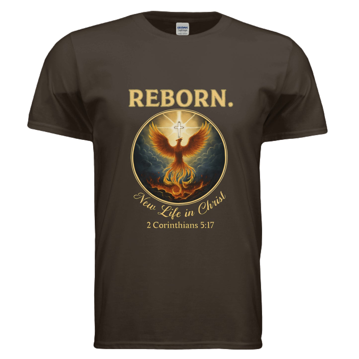 Reborn New Life in Christ 2 Corinthians 5:17 Faith T-Shirt DARK CHOCOLATE Salvation Clothing and Accessories Apparel