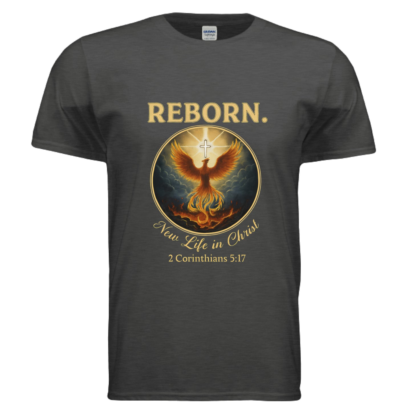 Reborn New Life in Christ 2 Corinthians 5:17 Faith T-Shirt Heather Dark Grey Salvation Clothing and Accessories Apparel