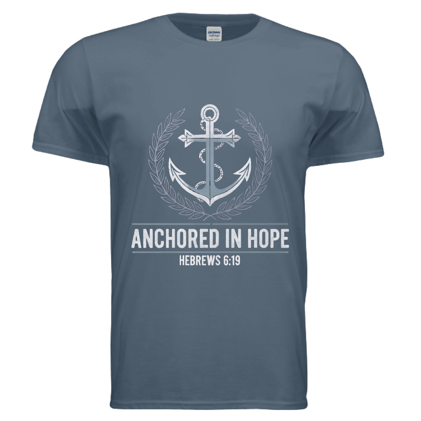 Anchored in Hope Hebrews 6:19 Faith T-Shirt INDIGO BLUE Salvation Clothing and Accessories Apparel