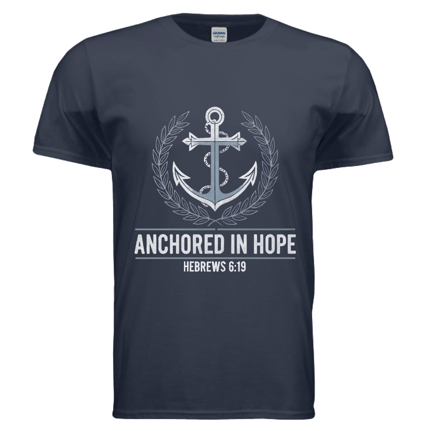 Anchored in Hope Hebrews 6:19 Faith T-Shirt NAVY Salvation Clothing and Accessories Apparel